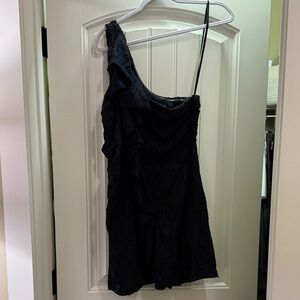 ANTHRO Women's One-Shoulder Black Ruffled Dress